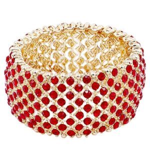 Yellow Gold and Ruby Red Austrian Crystal Tennis Stretchable Bracelet Bangle